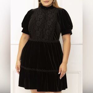 ELOQUII Elements Puff Sleeve Dress With Lace Inserts size 18